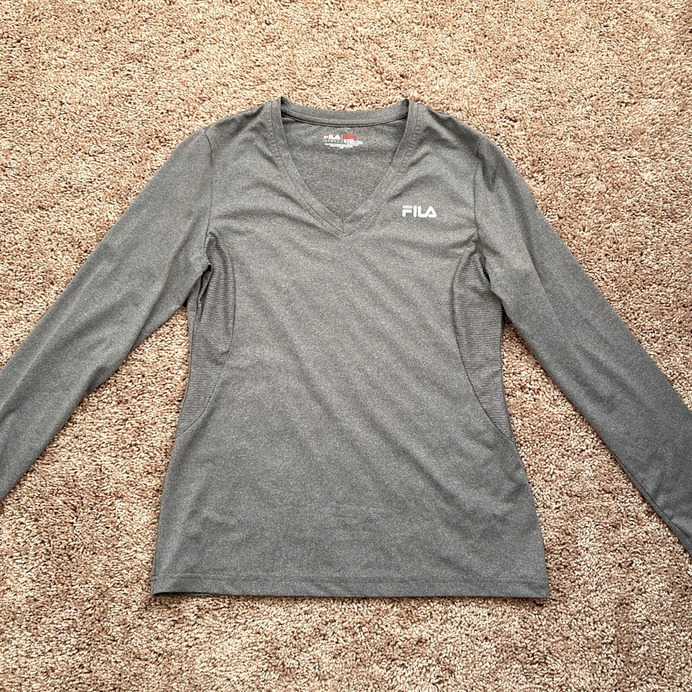 Grey Fila Long Sleeve Workout Shirt